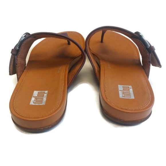 Fit Flop Graccie Womens Size 6 Slip On Toe Post Leather Sandals Eggplant Purple - Picture 7 of 9